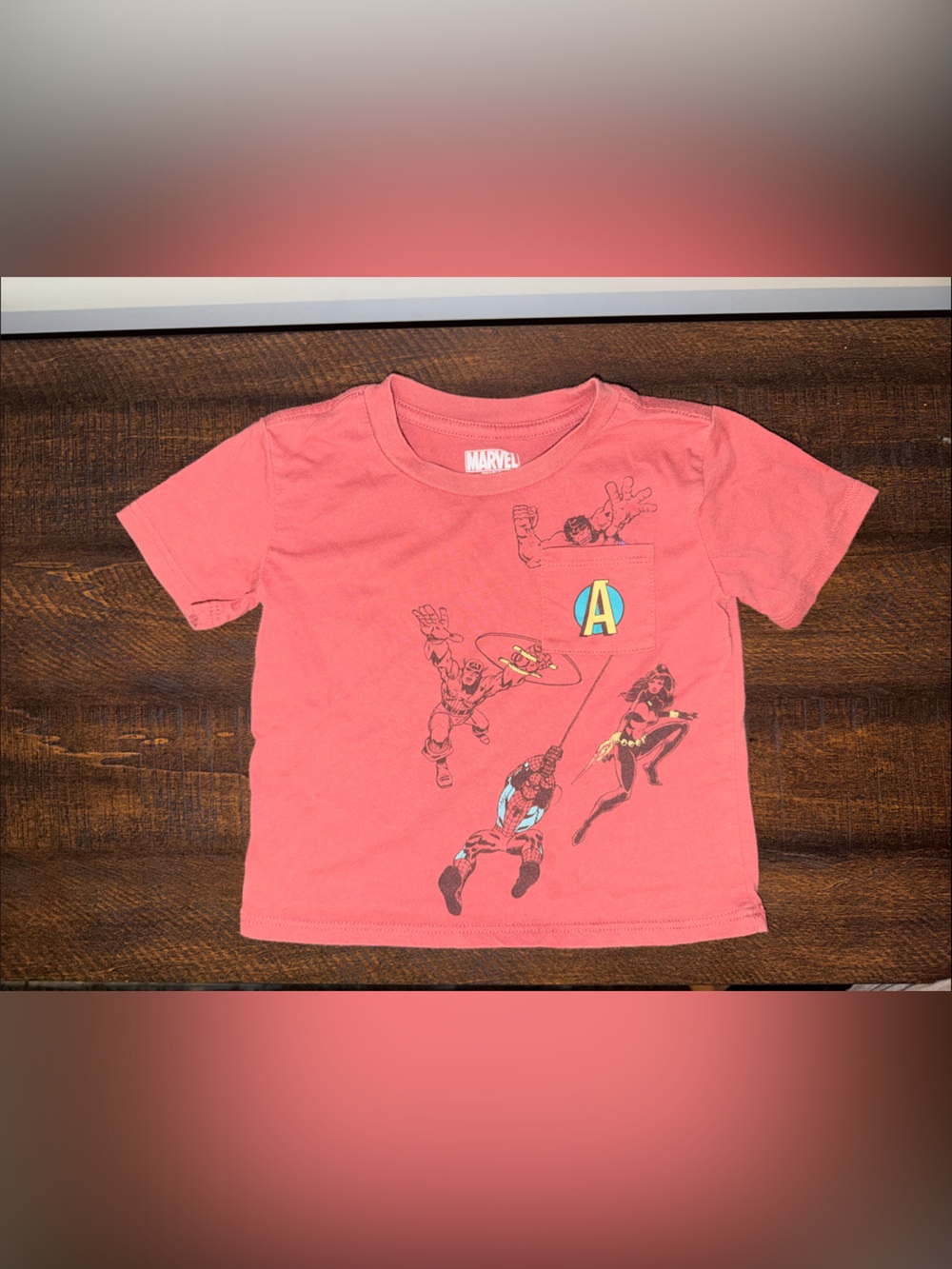 Marvel Coral Superhero Graphic Tee with Pocket 18Months